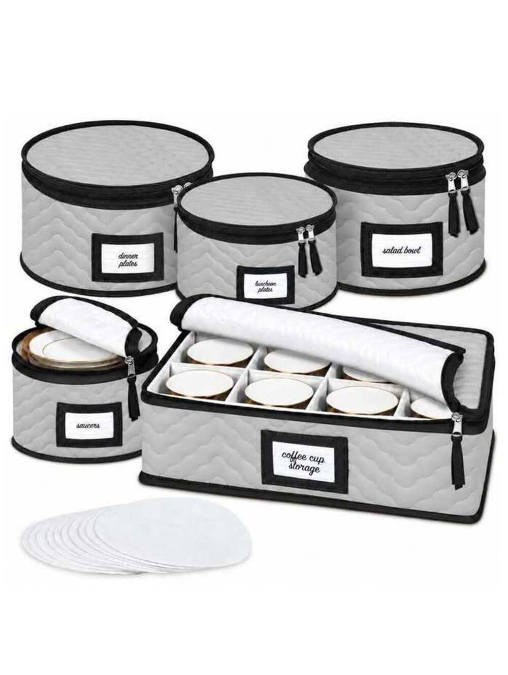 Quilted China Storage Set - Gray, 5-Piece for 12 Settings - New in Box